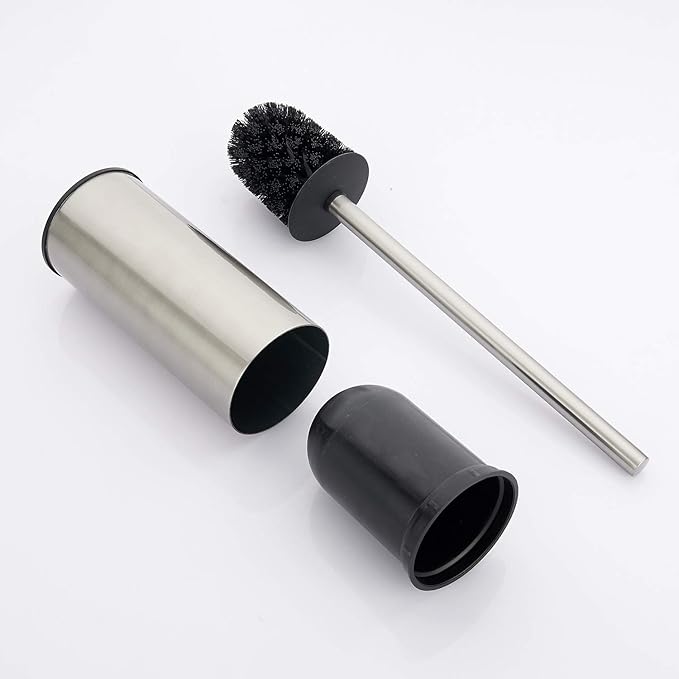 BGL Toilet Brush Holder Brushed Nickel, Stainless Steel 304 Brushed Nickel Round Freestanding Toilet Bowl Brush and Holder for Bathroom