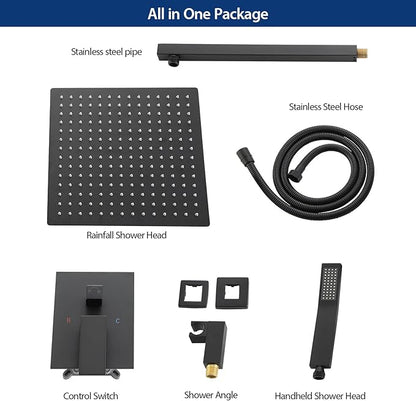 Sarlai Black Shower Faucet Set, Rainfall Shower System with Rain Shower Head and Handle Set, Modern Shower Fixtures, 10 Inch Shower Head with Handheld Combo,Shower Valve Included, Matte Black