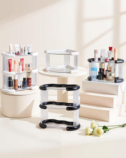 Corner Bathroom Counter Organizer, Perfume Skincare Organizers and Storage Countertop, Makeup Shelf for Vanity Dresser, Tiered Counter Top Skin Care Holder, 2 Tier, Black