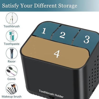 Black Toothbrush Holders for Bathrooms, Kids Electric Toothbrush and Toothpaste Holder, 4 Slots Tooth Brush Holder for Bathroom Countertop Organizer (Black)