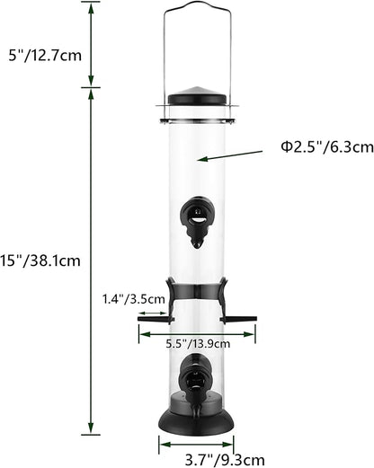 Bird Feeders for Outdoors Hanging,Finch Feeders for Outside,Chew-Proof Hanging Bird Feeder,Rust-Proof Birdfeeder,Squirrel Proof 6 Ports Metal Bird Feeder,14 Inch,1 Pack,Black