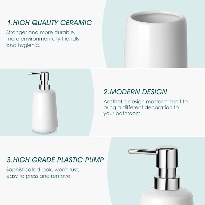 vancasso White Bathroom Accessories Set, Ceramic Soap Dispenser and Toothbrush Holder Sets, Stoneware 4 Pcs Bathroom Sink Set for Modern Home Decor