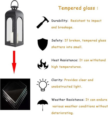 Bdor 2 Pack 16 Inches Metal and Tempered Glass Decorative Lantern with Electronic Wax Effect - Indoor/Outdoor Decorative Lighting, Handcrafted Aesthetic, Perfect for Home, Parties, and Holiday Decor