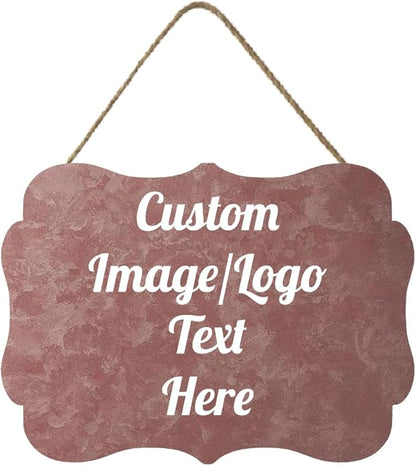 Personalized Wooden Welcome Sign for Front Door - Customized Home Decor with Image/Text - Hanging Farmhouse Decorations for Home Office - 11.2 * 8 Inch