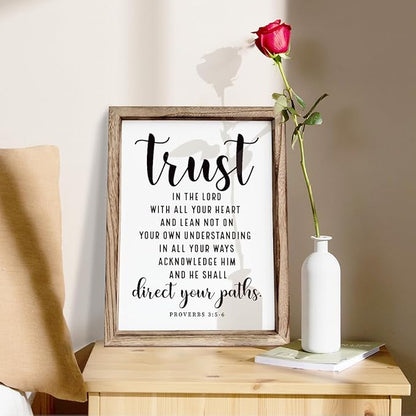 Christian Wall Signs, Rustic Home Decor, Church Room Decoration, Proverbs 3:5-6 Sign, Framed Wall Plaque Sign 15 * 11.5 inches, Trust in the Lord with All Thine Heart