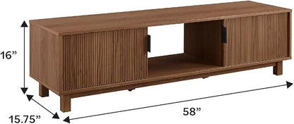 Walker Edison Arundo Fluted TV Stand for TVs up to 65 Inches, 58" TV Stand, Mocha
