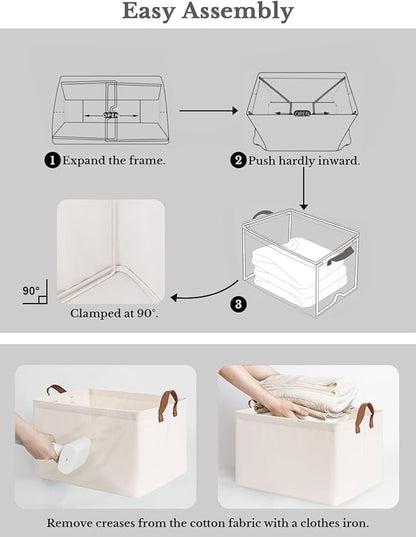 StorageWorks Storage Bins, Fabric Storage Bins for Shelves, Storage Baskets with Metal Frame, Closet Baskets and Bins with Handles, Natural Color, 2-Pack