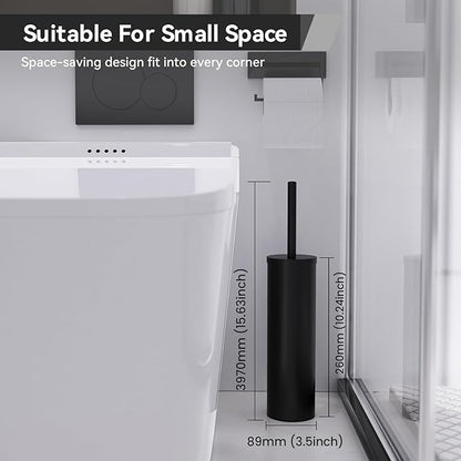 DOWRY Toilet Brush and Holder for Bathroom Storage Organization Deep Cleaning Covered Brush Cleaner Black Toilet Brush with 2 Brush Holders,Black Round