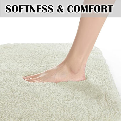 Suchtale Bath Mat for Non Slip Bathroom - Soft Microfiber Shaggy Thick Plush Shower Mat (20 x 32 Ivory)