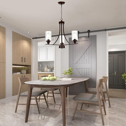 BONLICHT 3 Lights Oil-Rubbed Bronze Traditional Chandelier Rustic Kitchen Island Lighting Fixtures Hanging Clear Glass Cylinder Pendant Lights Classic Ceiling Light for Dining Room Bedroom Foyer