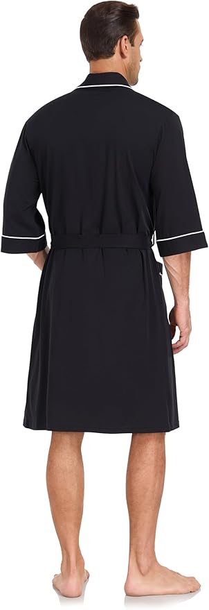 COLORFULLEAF Men's Bathrobes 100% Cotton Soft Comfort Breathable Short Sleeve Summer Kimono Mens Lightweight Robe