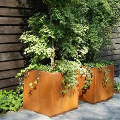 Corten Steel Planter Box Metal Outdoor Planter Large Square Cube Rustic Planter Pot Durable Antique Detached for Commercial Residential Tall Plant Patio Deck and Backyard 32 Inch