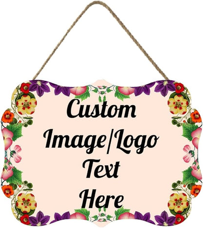 Personalized Wooden Welcome Sign Home Decor Customized Image/Text Hanging Sign Farmhouse Decorations for Home Office 11.2 * 8 Inch