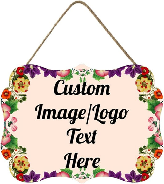 Personalized Wooden Welcome Sign Home Decor Customized Image/Text Hanging Sign Farmhouse Decorations for Home Office 11.2 * 8 Inch