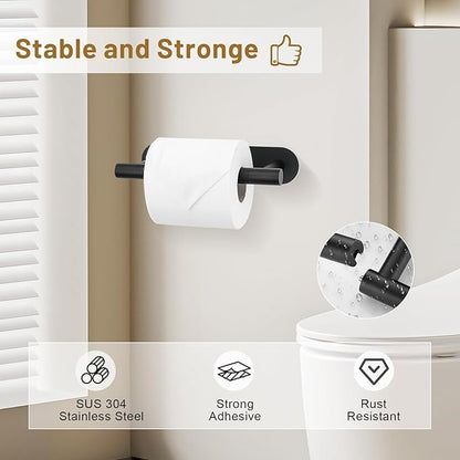 Self Adhesive Matte Black Toilet Paper Holder, SUS304 Stainless Steel Toilet Roll Holder, Double Base Paper Towel Holder Wall Mount No Drilling for Bathroom, Kitchen, Washroom