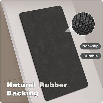 Bath Mat, Bathroom Rugs Non Slip Washable Thin Absorbent Quick Dry Bath Mat Fits Under Door Bathroom Floor Mat Perfect for Bath, Shower, or Sink 20"x48" Black