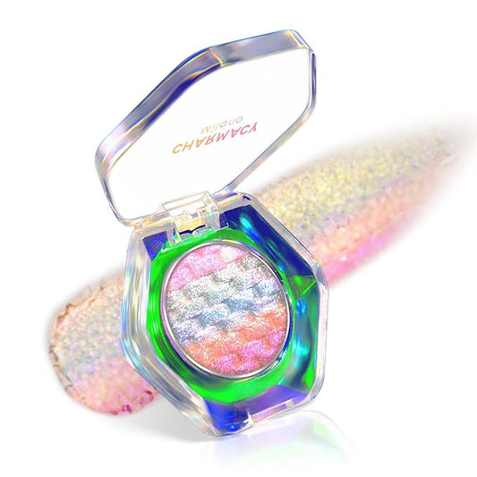 CHARMACY Chameleon Diamond Rainbow Eyeshadow, Multichrome Face Highlighter Palette, Multi-use, Long Lasting, High Pigment, Metallic Glitter Sparkling Eyeshadow Eyes Makeup Highlighter #02