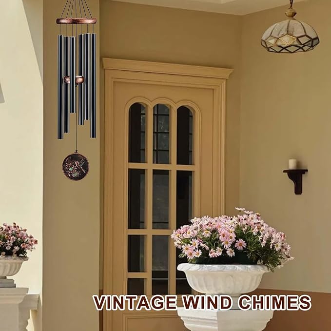 Wind Chimes for Outside, Hummingbird Deep Tone Vintage Wind Chime Outdoor Clearance, Sympathy/Memorial/Festivals/Birthday Gift for Mom Dad Grandma, Home Garden Patio Decor (34" Hummingbird)