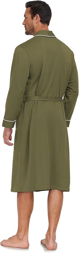 COLORFULLEAF Mens 100% Cotton Robes Lightweight Summer Long Bathrobe Sleepwear Soft Knit Spa Robe with Pockets