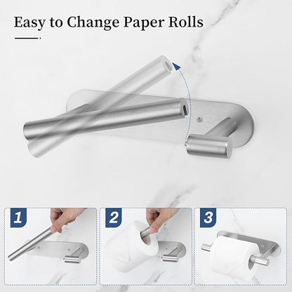Brushed Nickel Toilet Paper Holder, Upgraded SUS304 Stainless Steel Toilet Roll Holder, Modern Double Base Paper Towel Holder Wall Mount for Bathroom, Kitchen, Washroom