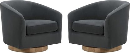 CHITA Swivel Accent Chair, FSC Certified Upholstered Velvet Barrel Chair for Living Room Set of 2, Fully Assembled, Grey