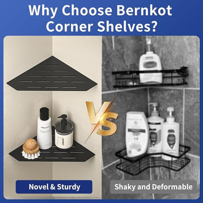 Corner Shower Shelf, 304 Stainless Steel Pentagonal Heavy Duty Floating Corner Sheves Slot Design Recessed Bathroom Shelf for Tiled Wall 2 Pack(Matte Black, 8"-2 Pack)