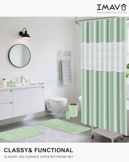 Bathroom Accessories Set,Green Bathroom Set,24 Pieces Bathroom Accessory Set with Shower Curtain,Trash Can for Bathroom Accessories Décor and Home Gifts