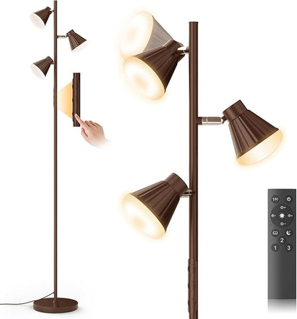 36W LED Tree Floor Lamp, Dimmable Tall Standing Lamp with Remote & Touch Control, 4 Color Temperatures Bright Floor Lamp, 3 Rotatable Light Modern Floor Lamps (Brown)