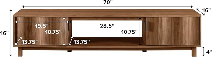 Walker Edison Arundo Fluted TV Stand for TVs up to 80 Inches, 70" TV Stand, Mocha