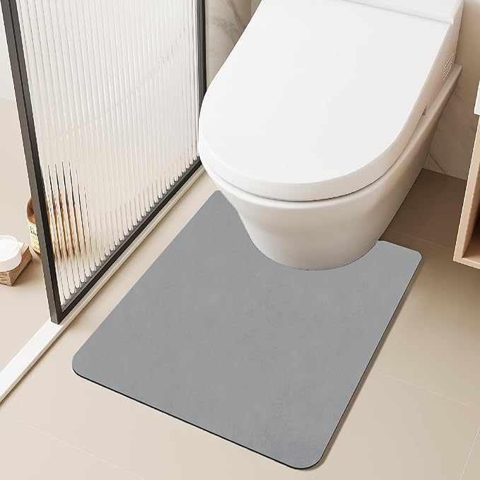 Toilet Rug, Thin Toilet Rugs U Shaped Washable Non Slip Absorbent Quick Dry Low Pile Toilet Mat, 20"x24" U Shape Light Grey