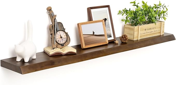 RICHFOCUS Live Edge Wood Floating Shelves for Wall 48" Natural Solid Wood Wall Mounted Shelf|8 Inch Deep Wooden Floating Shelves with Invisible Bracket for Bathroom Kitchen Room|1Pcs, Walnut