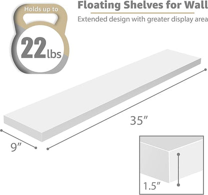 Sorbus Floating Shelves for Wall - 35 Inch Long Bathroom Shelves, Wall Decor for Bedroom, Kitchen, Living Room & Book Storage - Mounted Floating Shelf with Invisible Brackets (White, 3 Pack)