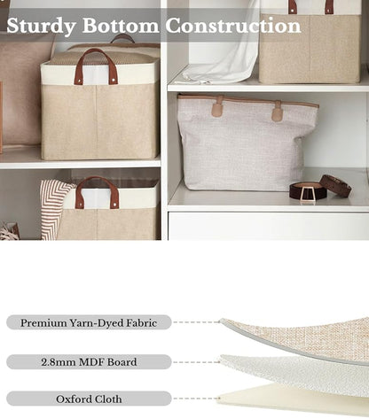 StorageWorks Storage Bins, Fabric Storage Bins for Shelves, Extra Large Storage Baskets with Metal Frame, Closet Baskets and Bins with Handles, Jumbo, Brown and White, 2-Pack