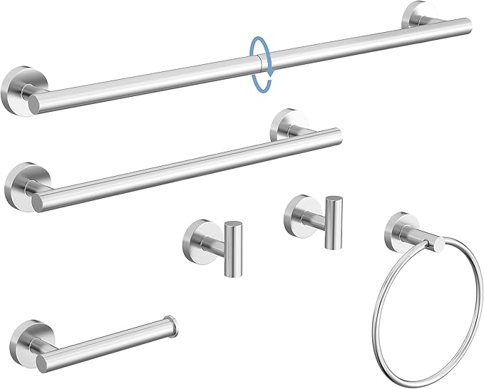 Chrome Bathroom Accessories Set, SUS304 Stainless Steel 6 Pieces Bathroom Hardware Set, 16&26 Inch Bath Towel Bar Set, 2 Towel Hooks, Toilet Paper Holder, Towel Racks for Bathroom Wall Mounted