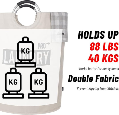 Caroeas Super Large 150L Laundry Basket Pro, Waterproof Laundry Hamper, Collapsible Laundry Basket Easy Storage, Clothes Hamper Stands Up Well, Laundry Bag with Padded Handles (Beige)