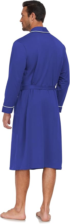 COLORFULLEAF Mens 100% Cotton Robes Lightweight Summer Long Bathrobe Sleepwear Soft Knit Spa Robe with Pockets