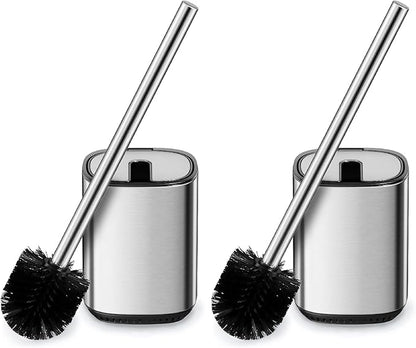 Toilet Brush and Holder Set Toilet Bowl Brush Stainless Steel Automatic Toilet Bowl Cleaner Brush with Durable Bristle Head Toilet Cleaning Brush for Bathroom 2 Pack Set SS