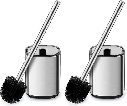 Toilet Brush and Holder Set Toilet Bowl Brush Stainless Steel Automatic Toilet Bowl Cleaner Brush with Durable Bristle Head Toilet Cleaning Brush for Bathroom 2 Pack Set SS