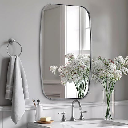 ANDY STAR Brushed Nickel Mirror, 30x48’’ Brushed Nickel Bathroom Oval Mirror with Stainless Steel Metal Frame, Silver Oblong Mirrors Wall Mounted for Bedroom, Living Room Decor