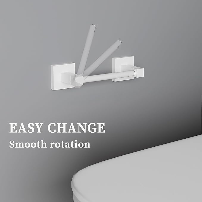 Ruacq Toilet Paper Holder-White Tissue Roll Holder Double Post Pivoting Square Base Wall Mounted for Bathroom