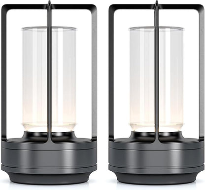 Portable Metal Table Lamp for Indoor/Outdoor ,Rechargeable Cordless LED Lamp, 3-Colour Infinitely Dimming Battery Powered Small Desk Lamp, Restaurant/Bedroom/Bar/Coffee/Camping Light (Grey Set of 2)
