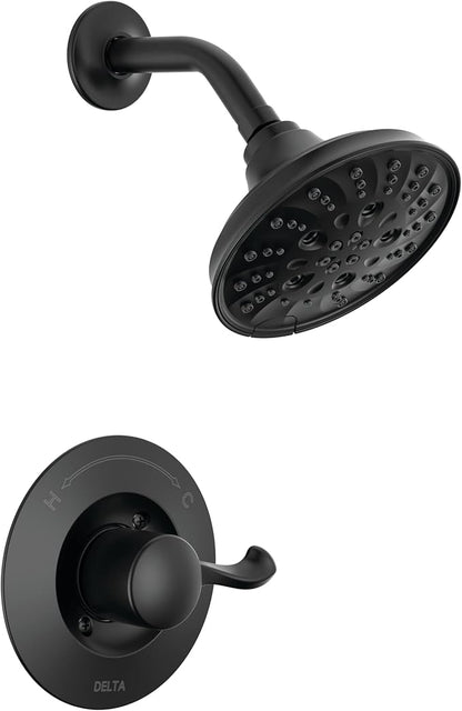 Delta Faucet Esato 14 Series Single-Handle Black Shower Faucet, Shower Trim Kit with 5-Spray H2Okinetic Black Shower Head, Matte Black 142897-BL (Valve Included)