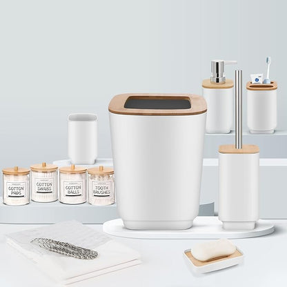 Bathroom Accessories Set,White Bathroom Set,24 Pieces Bathroom Accessory Set with Shower Curtain,Trash Can for Bathroom Accessories Décor and Home Gifts