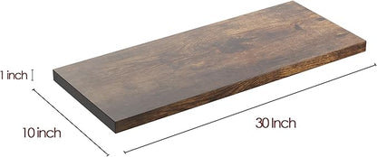 Wall Shelf Set of 2, Rustic Brown Floating Shelves 30 in W x 10 in D x 1 in H, Wooden Floating Wall Shelf with Invisible Brackets for Living Room/Bedroom/Bathroom/Kitchen Storage and Decor