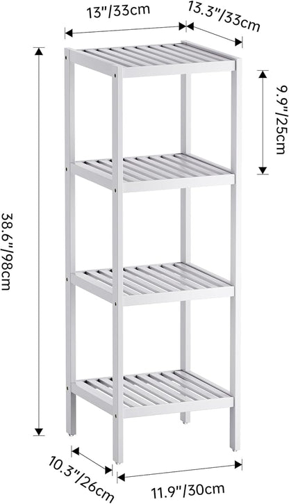 SMIBUY Bathroom Storage Shelf, 4-Tier Bamboo Rack Organizer, Multifunctional Shelving Unit for Living Room Bedroom Kitchen (White)