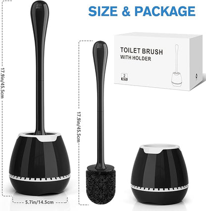 Toilet Brush 2 Pack, Toilet Bowl Brush with Ventilated Holder and Ergonomic Long Handle, Durable Bristles Toilet Scrubber Set for Bathroom Cleaning(Black)