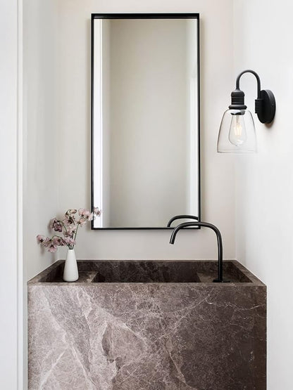 1-Light Vintage Wall Sconce, Yosoan Black Industrial Fixture Light with Elegant Gooseneck Curved Rod, Indoor Clear Glass Shade Wall Lamp Lighting for Bathroom Porch Kitchen Living Room Restaurant