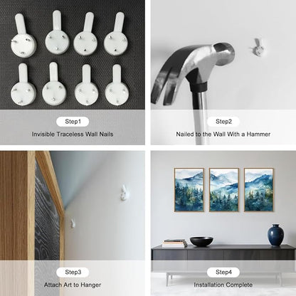 Celestdeco Blue Ridge Mountains Forest Framed Canvas Wall Art Set, Natural Landscape Wall Decor, Green Pine Trees Wall Painting, Woodland Artworks for Living Room, Bedroom, Dining Room - 24"x36"x3