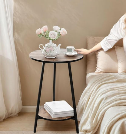 Side Table - Rustic End Couch Tables - Waterproof Metal Frame, Scratch-Resistant - Vintage Wood Color Tables for Sofa Living Room Bedroom Bedside Coffee Small Spaces