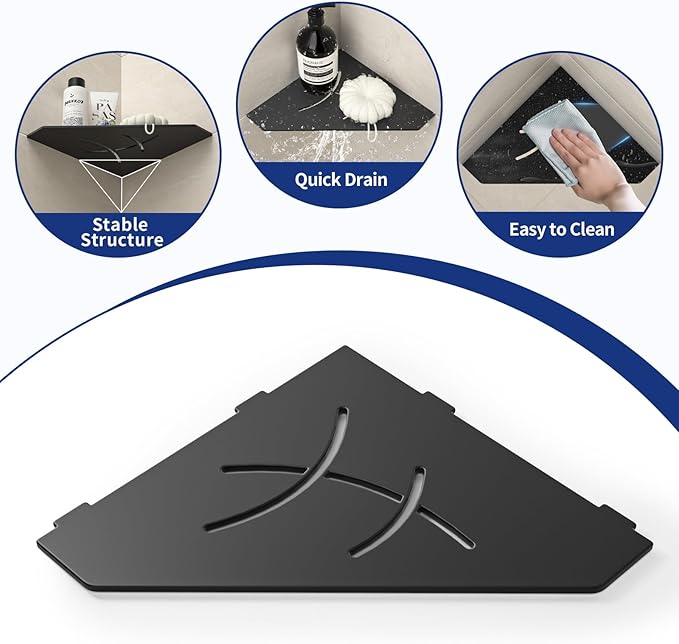 Corner Shower Shelf 10", Matte Black 304 Stainless Steel Pentagonal Corner Shelf Recessed Bathroom Storage Shampoo Holder Organizer Shelf